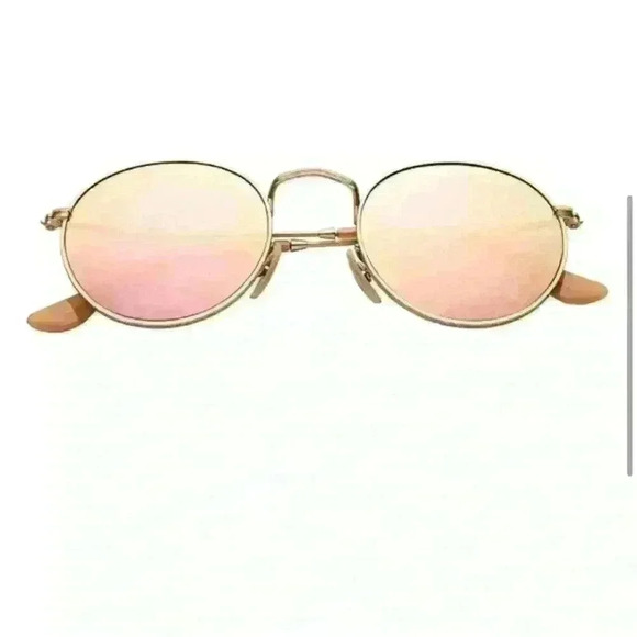 Rose Pink Round Lens Gold Frame Sunglasses with microfiber cleaning pouch - Picture 5 of 12